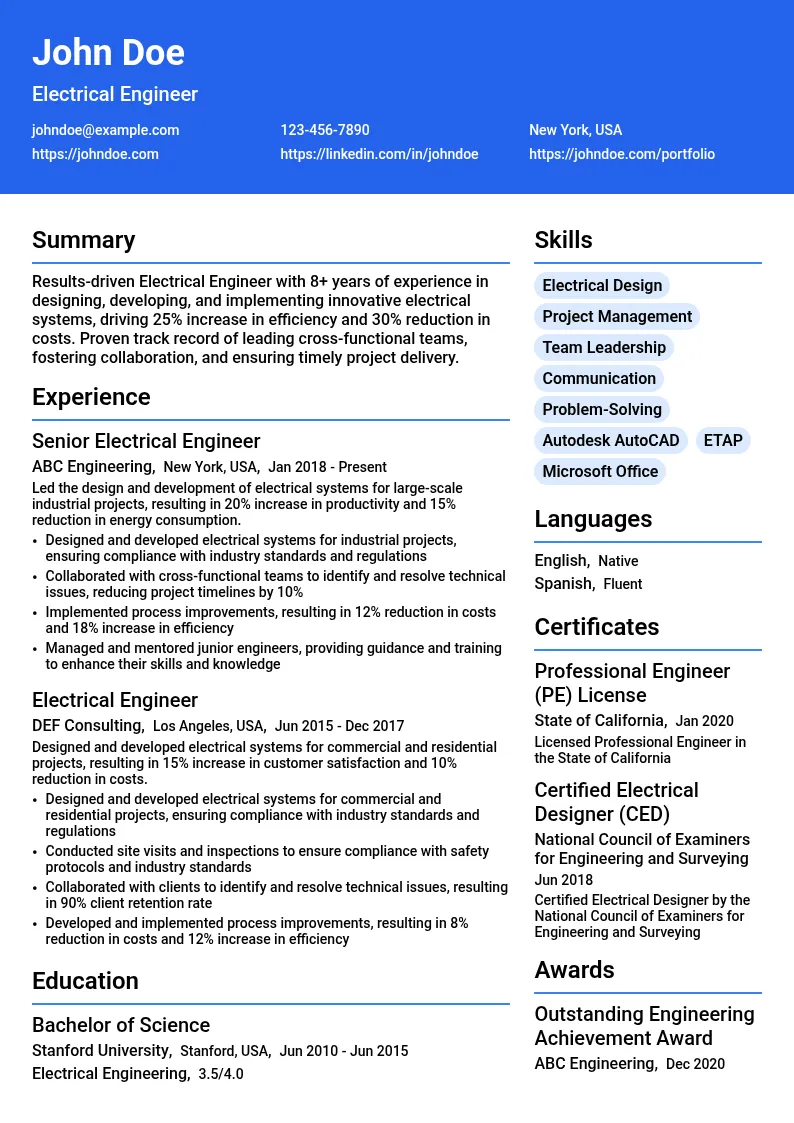 Mid-Career resume example