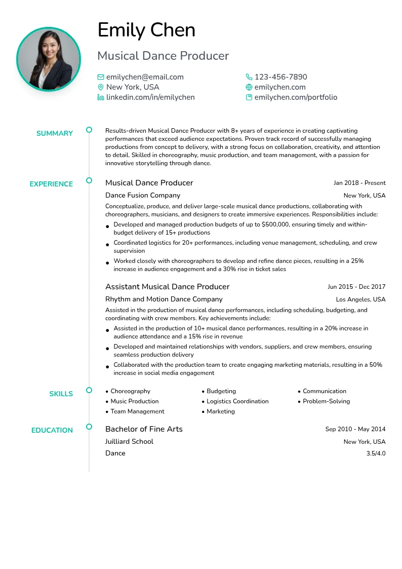 Musical Dance Producer resume example