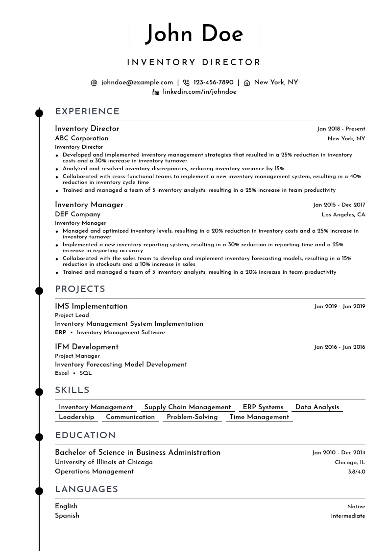 Inventory Director resume example