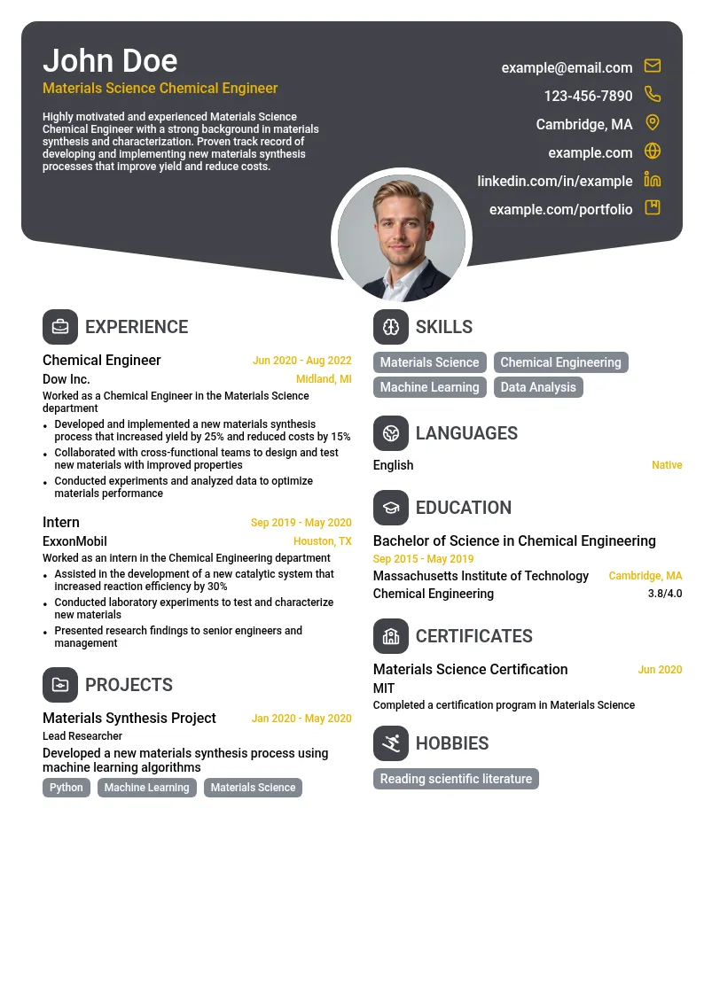 Materials Science Chemical Engineer resume example
