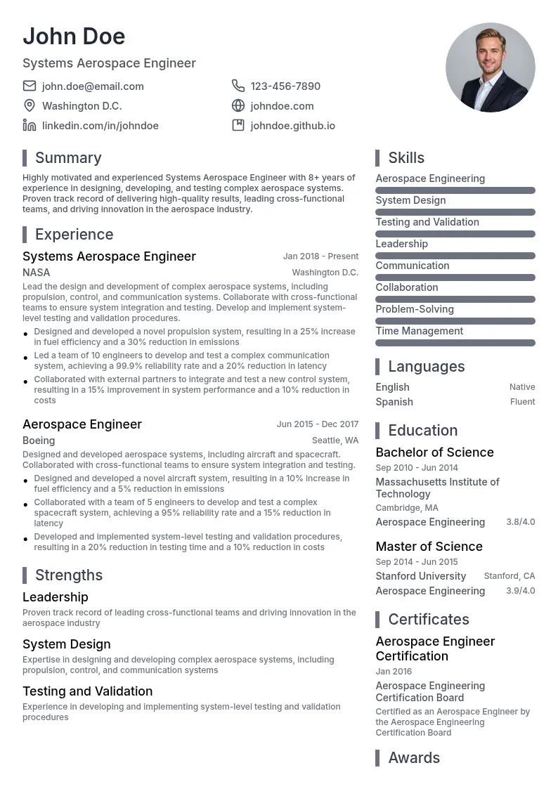 Systems Aerospace Engineer resume example