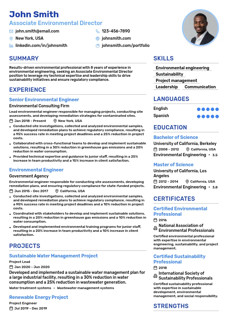 Associate Environmental Director resume example