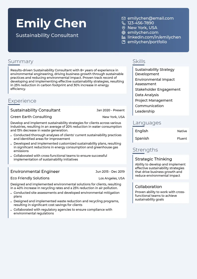 Sustainability Consultant resume example