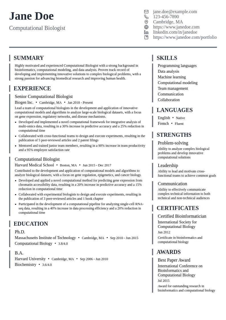 Computational Biologist resume example