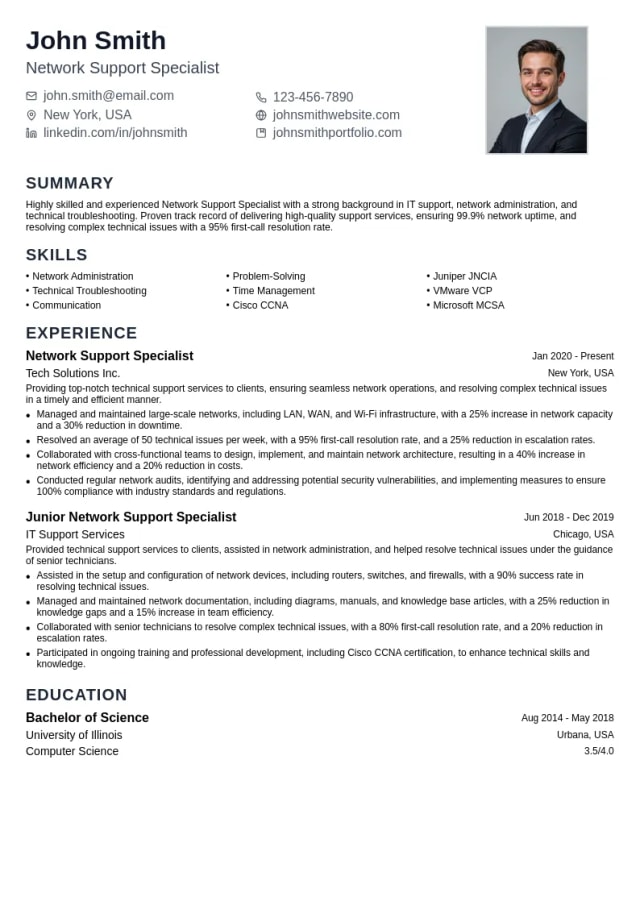 Network Support Specialist resume example