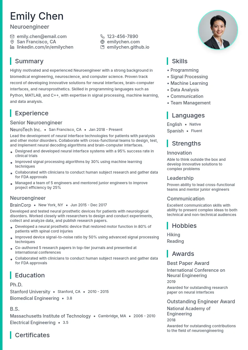 Neuroengineer resume example