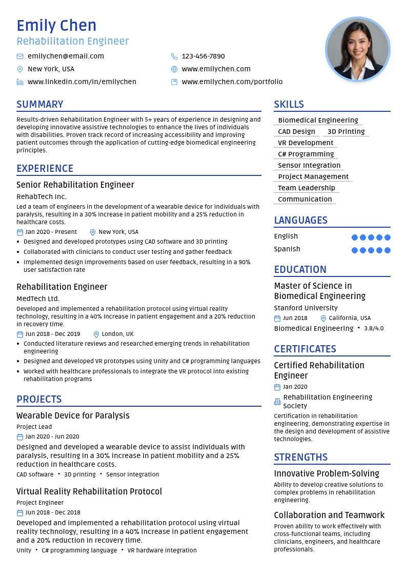 Rehabilitation Engineer resume example