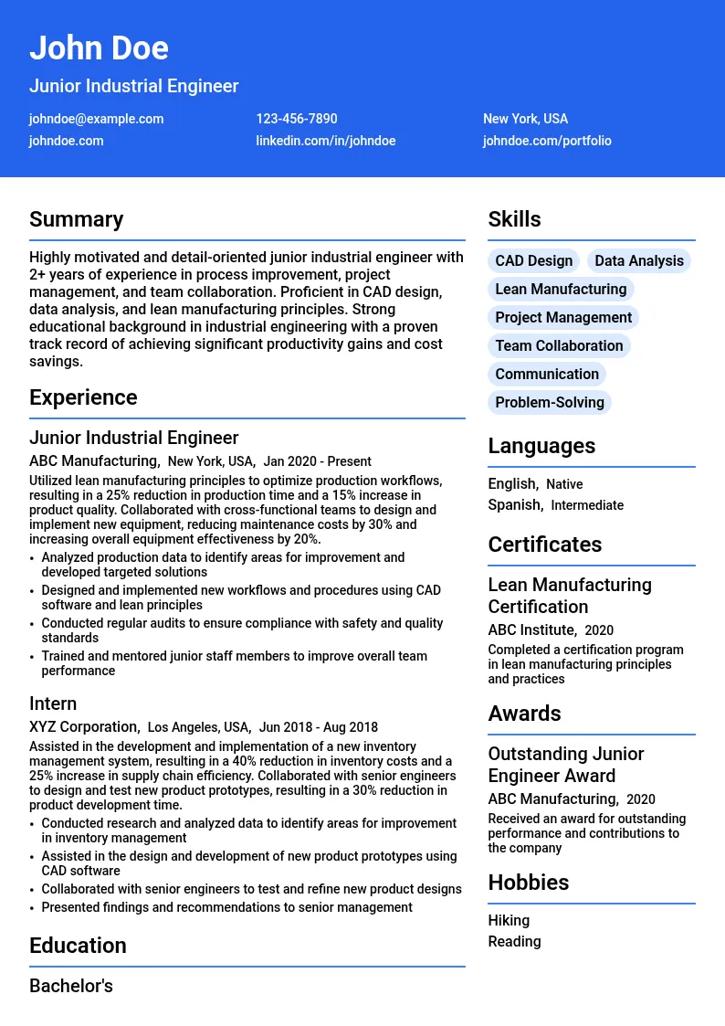 junior resume example