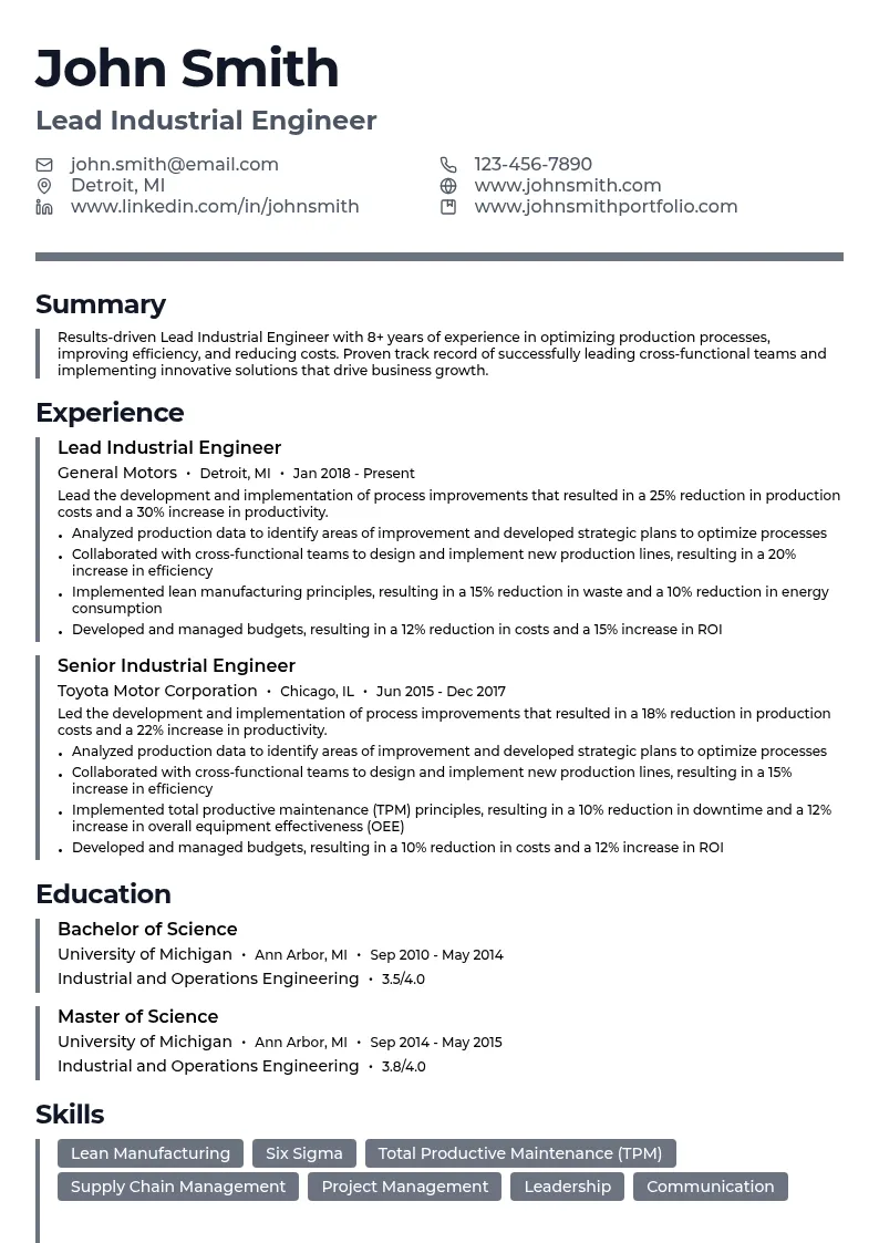 lead resume example