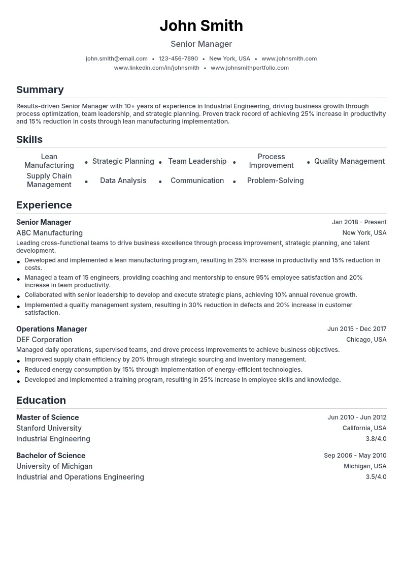 senior manager resume example