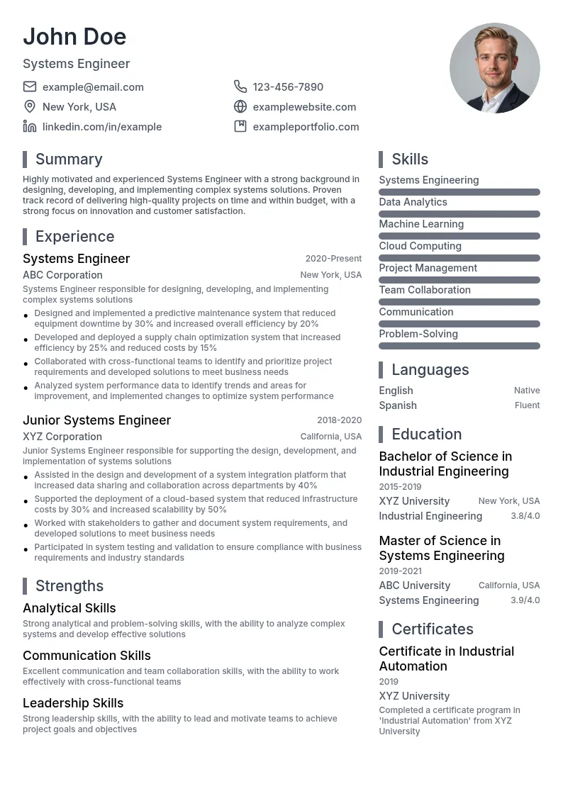 Systems Engineer resume example