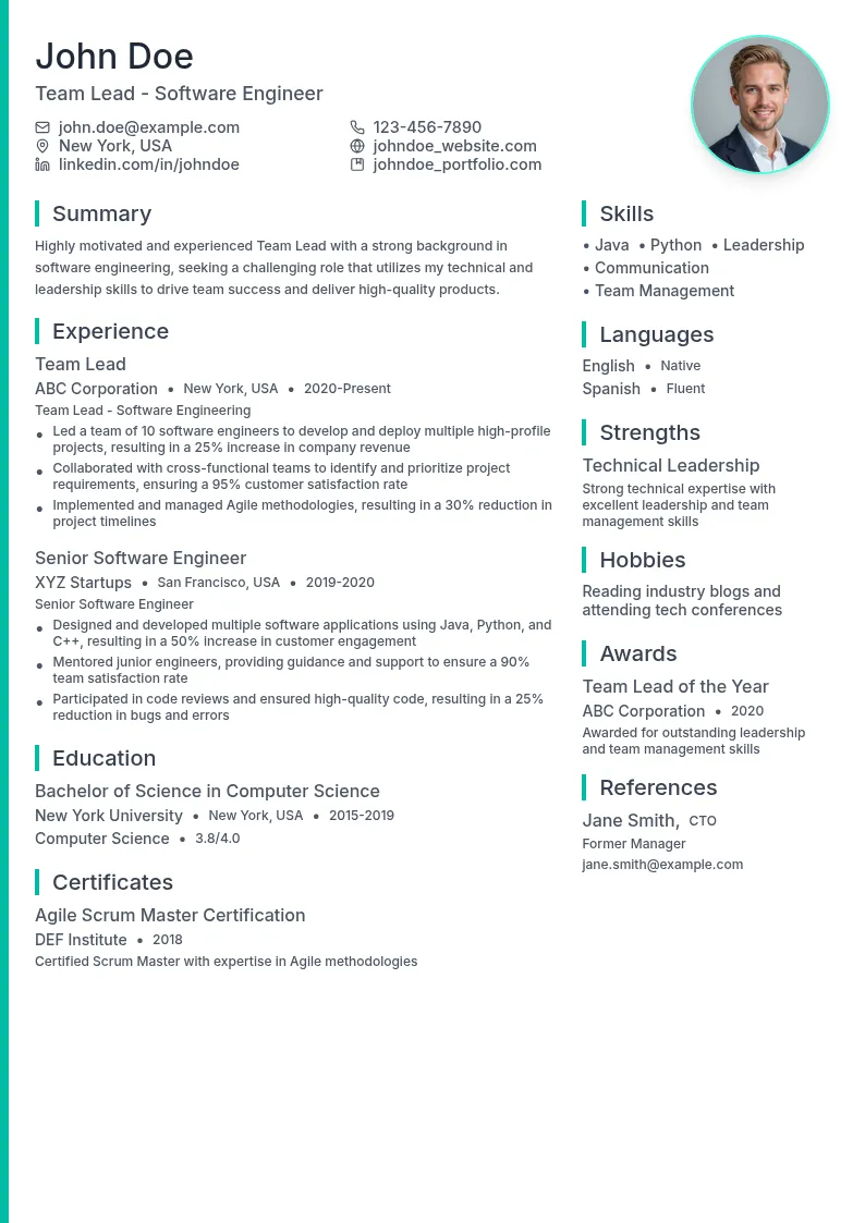 Team Lead resume example