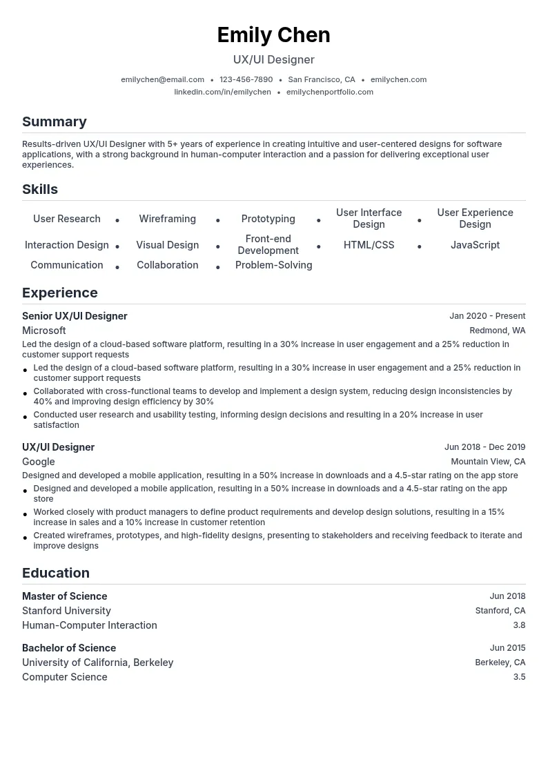 UX/UI Designer - Software resume example