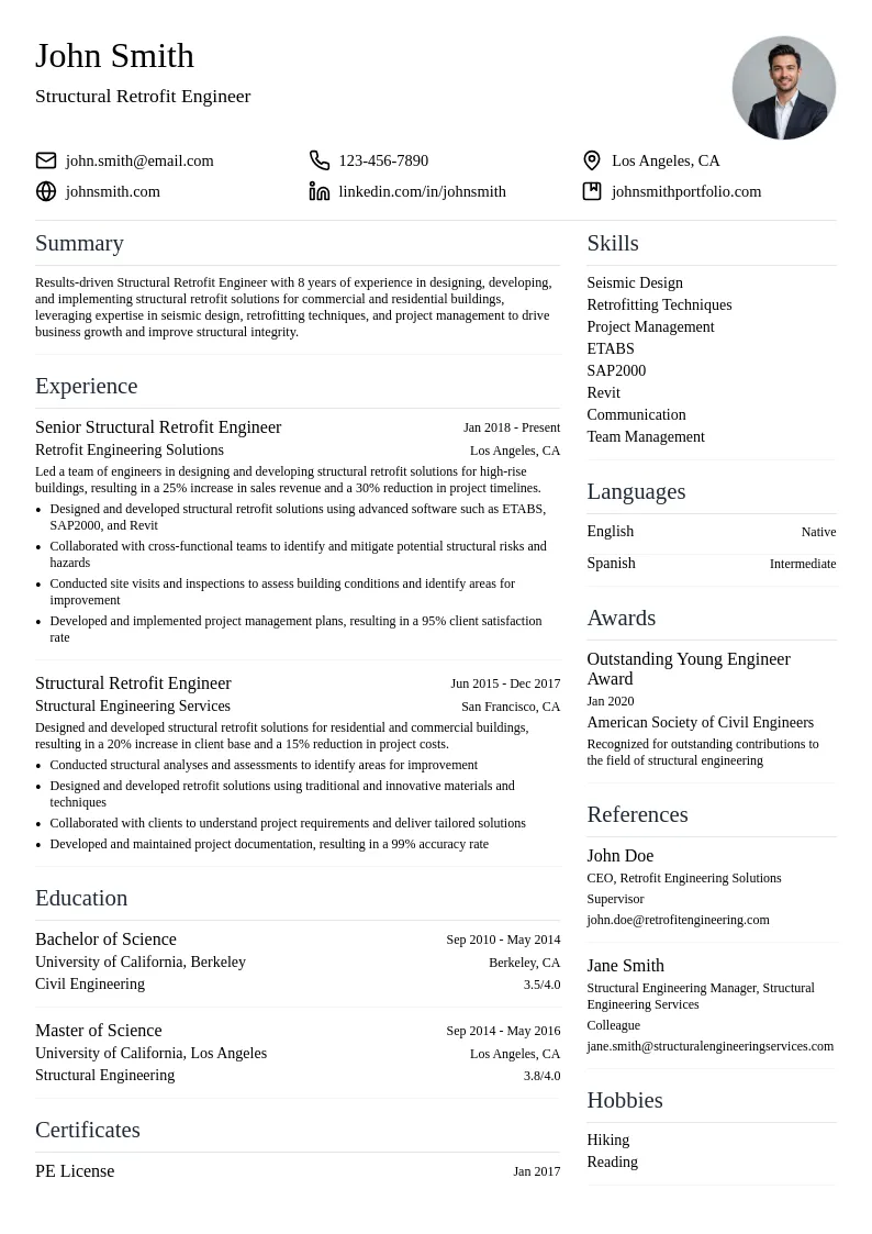 Structural Retrofit Engineer resume example