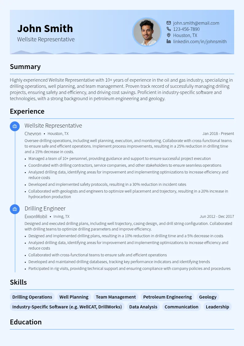 Wellsite Representative resume example