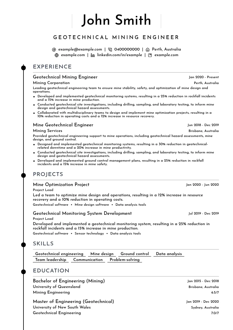 Geotechnical Mining Engineer resume example