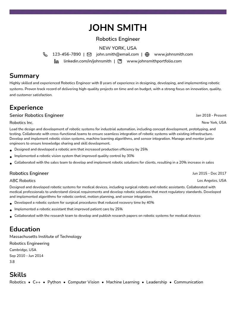 Engineer resume example