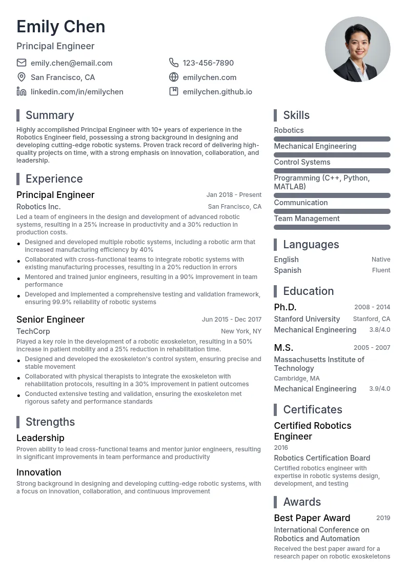 Principal Engineer resume example
