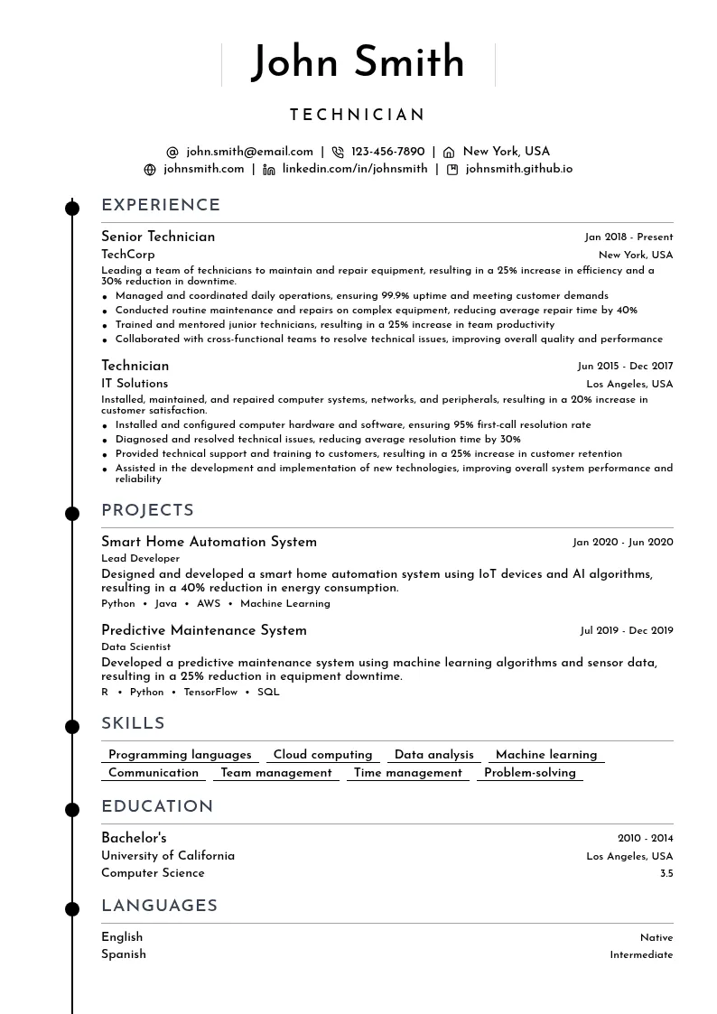 Technician resume example
