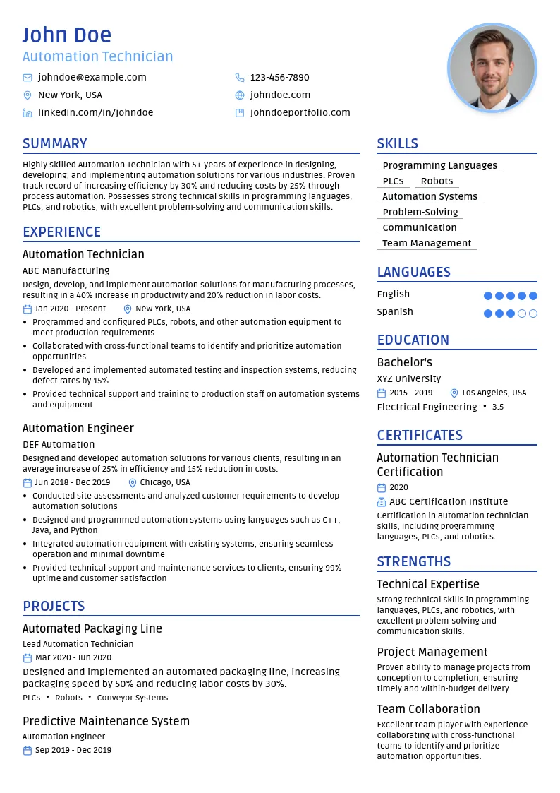 Automation Technician resume example