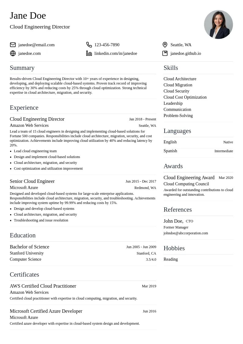 Cloud Engineering Director resume example
