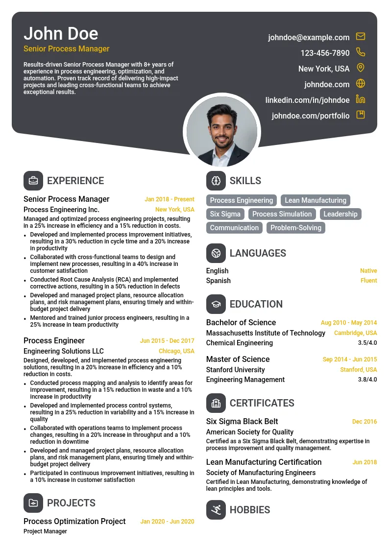Senior Process Manager resume example