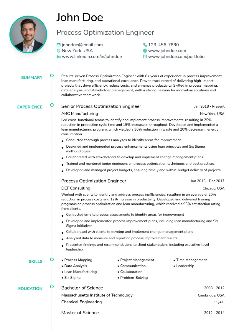 Process Optimization Engineer resume example