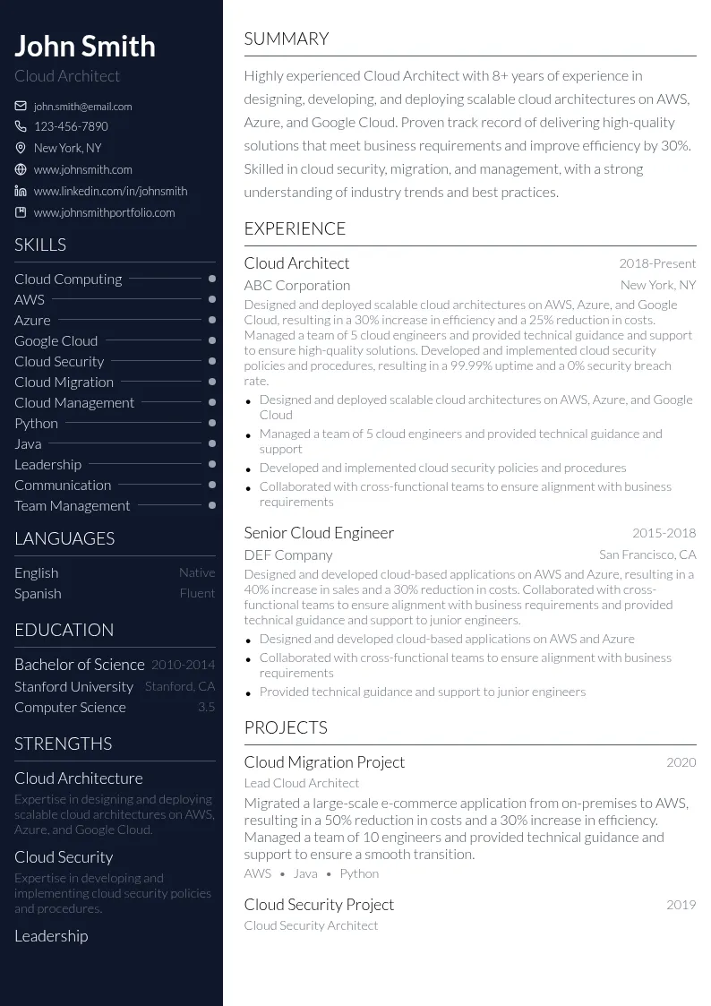 Cloud Architect resume example