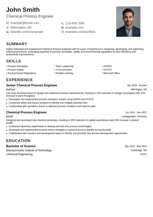 Chemical Process Engineer resume example