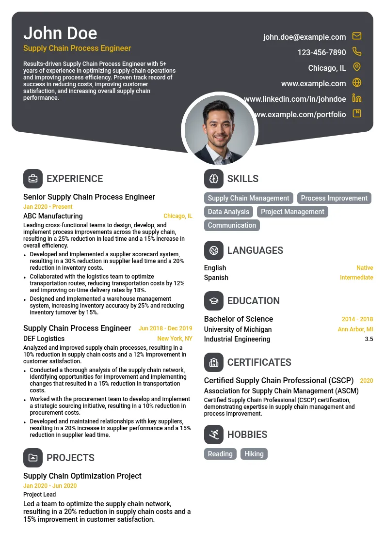Supply Chain Process Engineer resume example