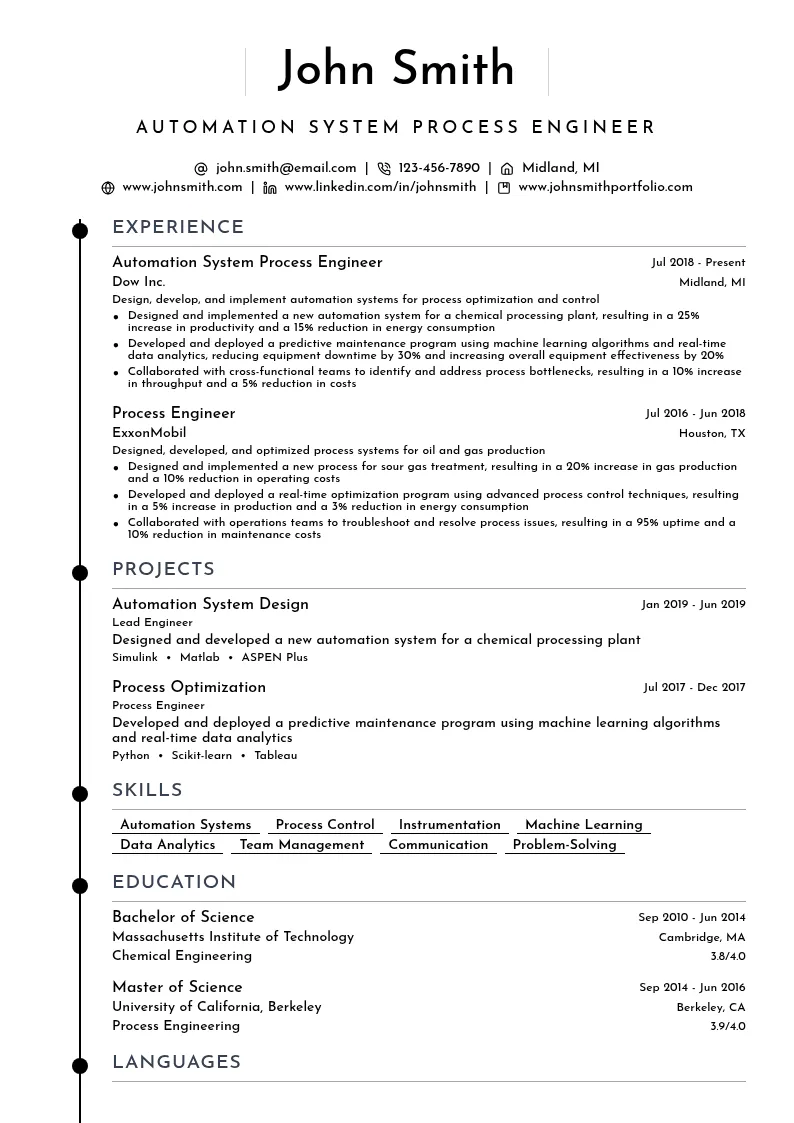 Automation System Process Engineer resume example