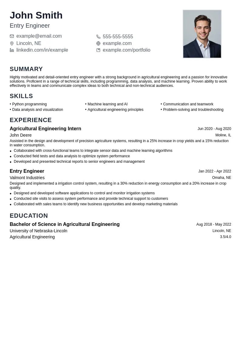 Entry Engineer resume example