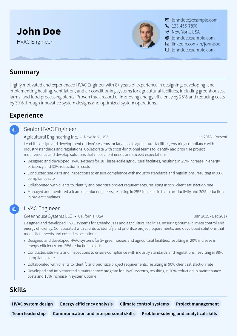 HVAC Engineer resume example