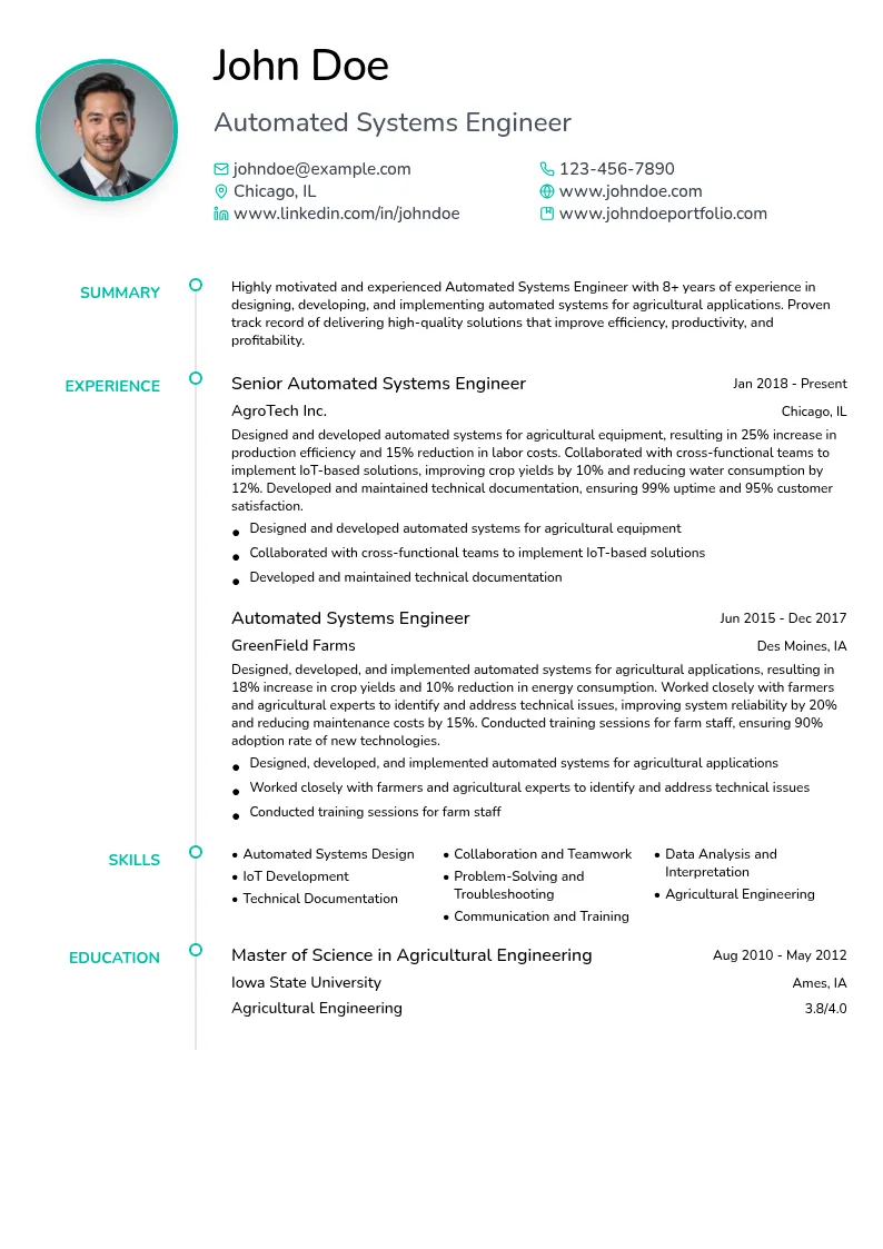 Automated Systems Engineer resume example