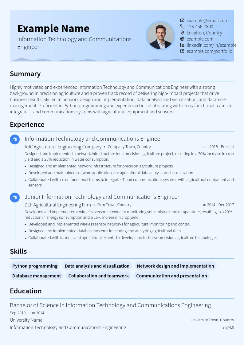 Information Technology and Communications Engineer resume example