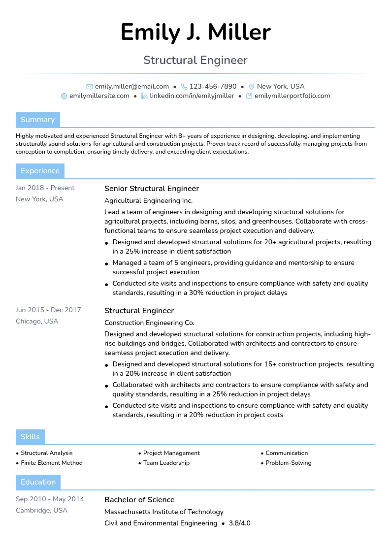 Structural Engineer resume example