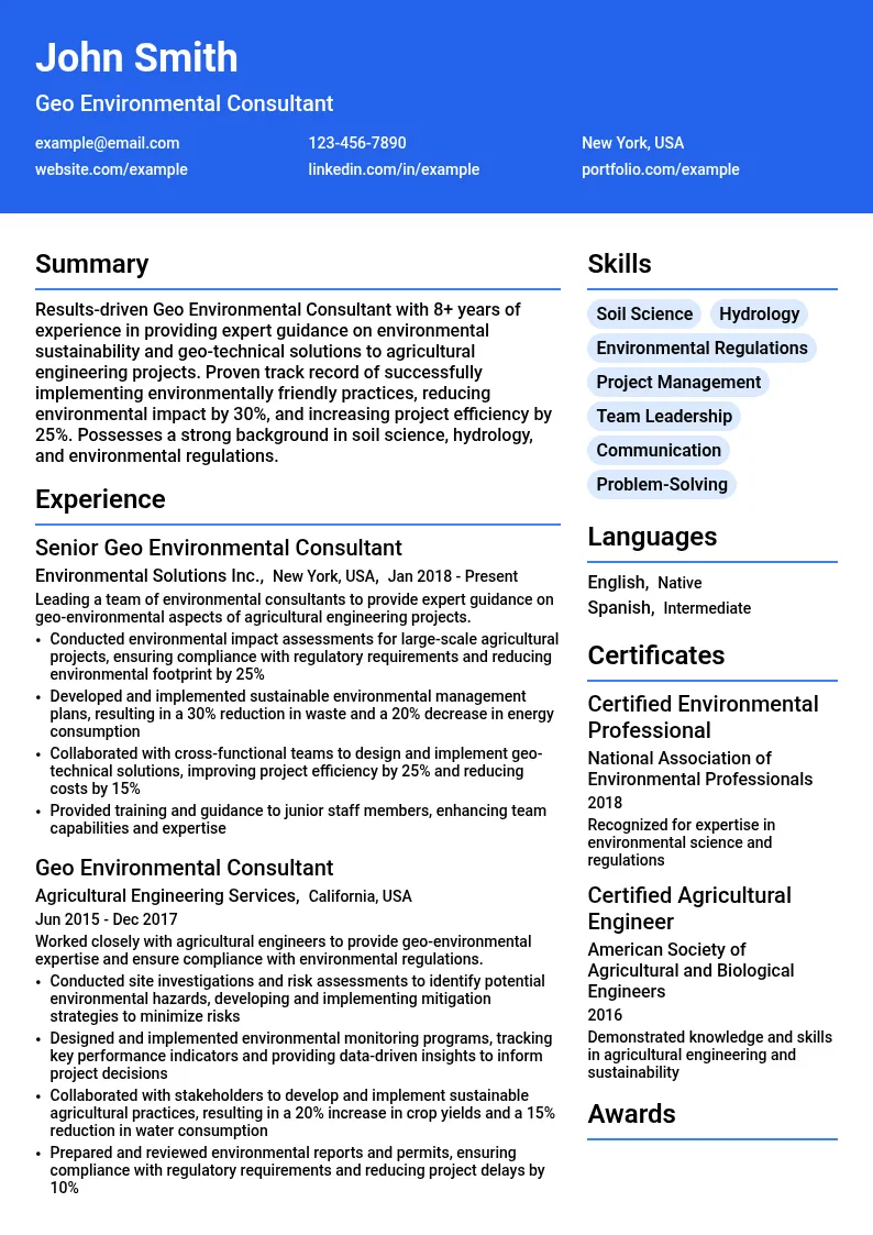 Geo Environmental Consultant resume example