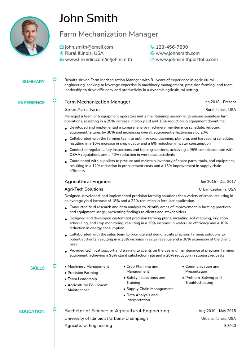 Farm Mechanization Manager resume example