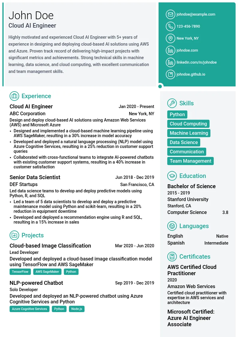 Cloud AI Engineer resume example