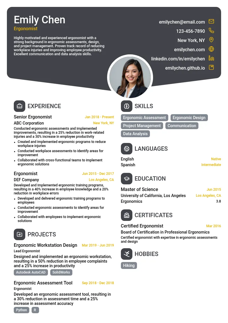 Ergonomist resume example