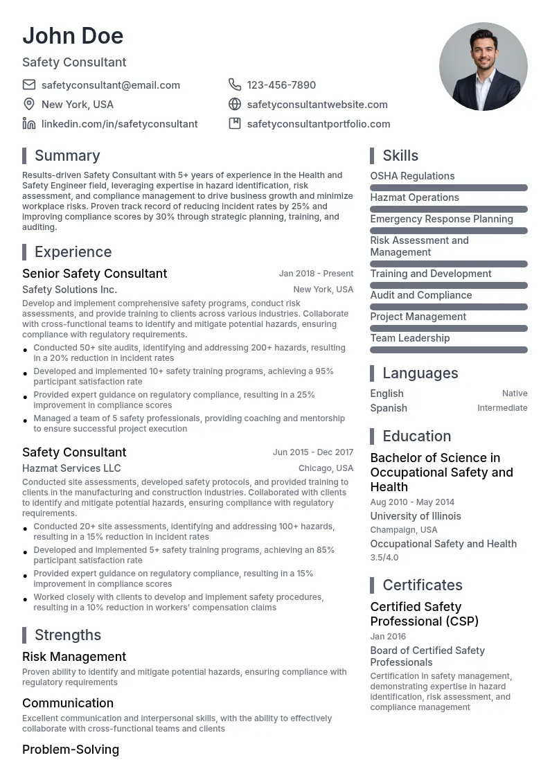Safety Consultant resume example