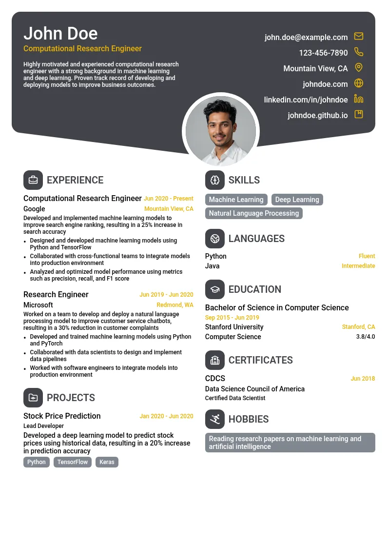 Computational Research Engineer resume example