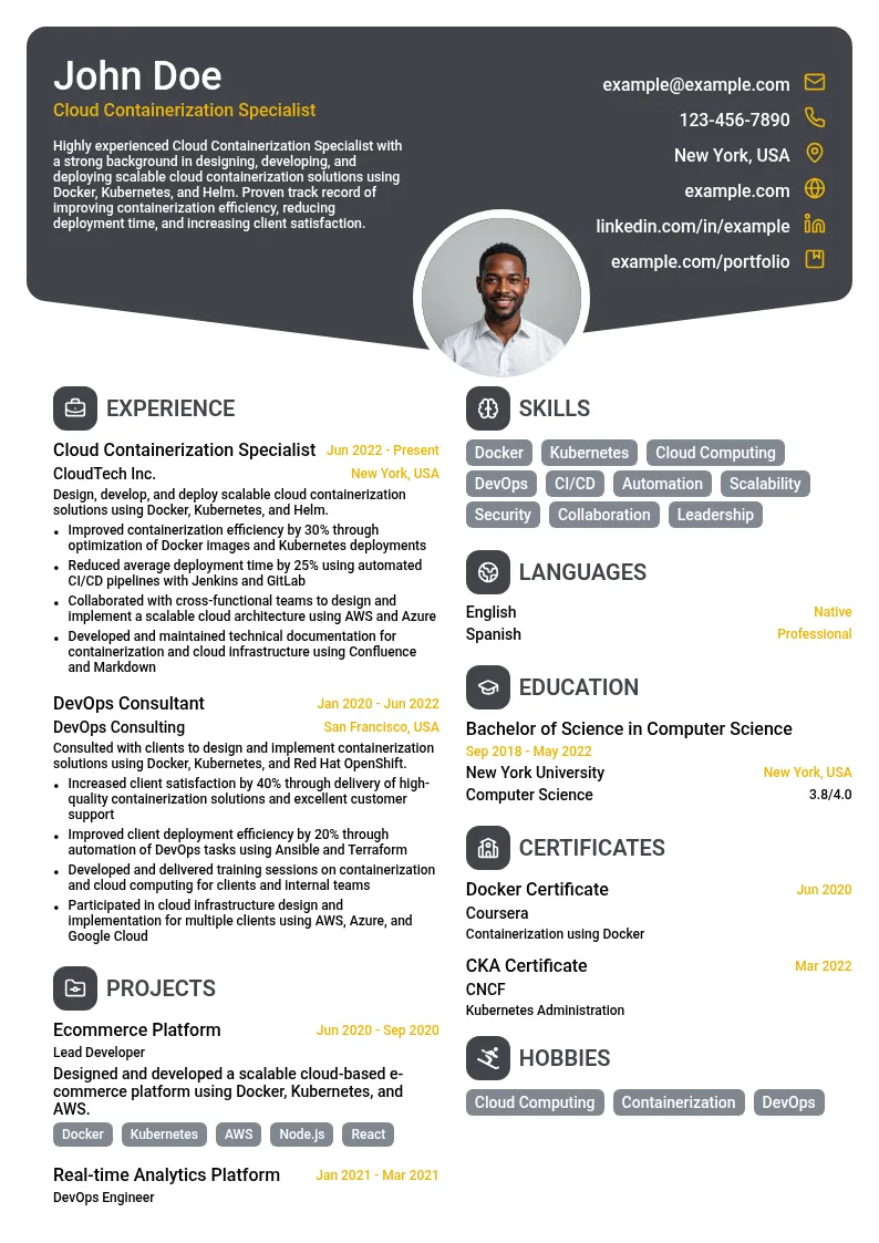 Cloud Containerization Specialist resume example