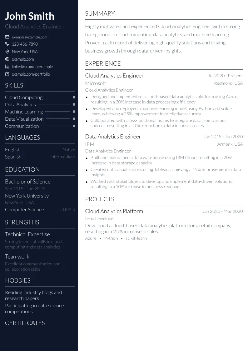Cloud Analytics Engineer resume example