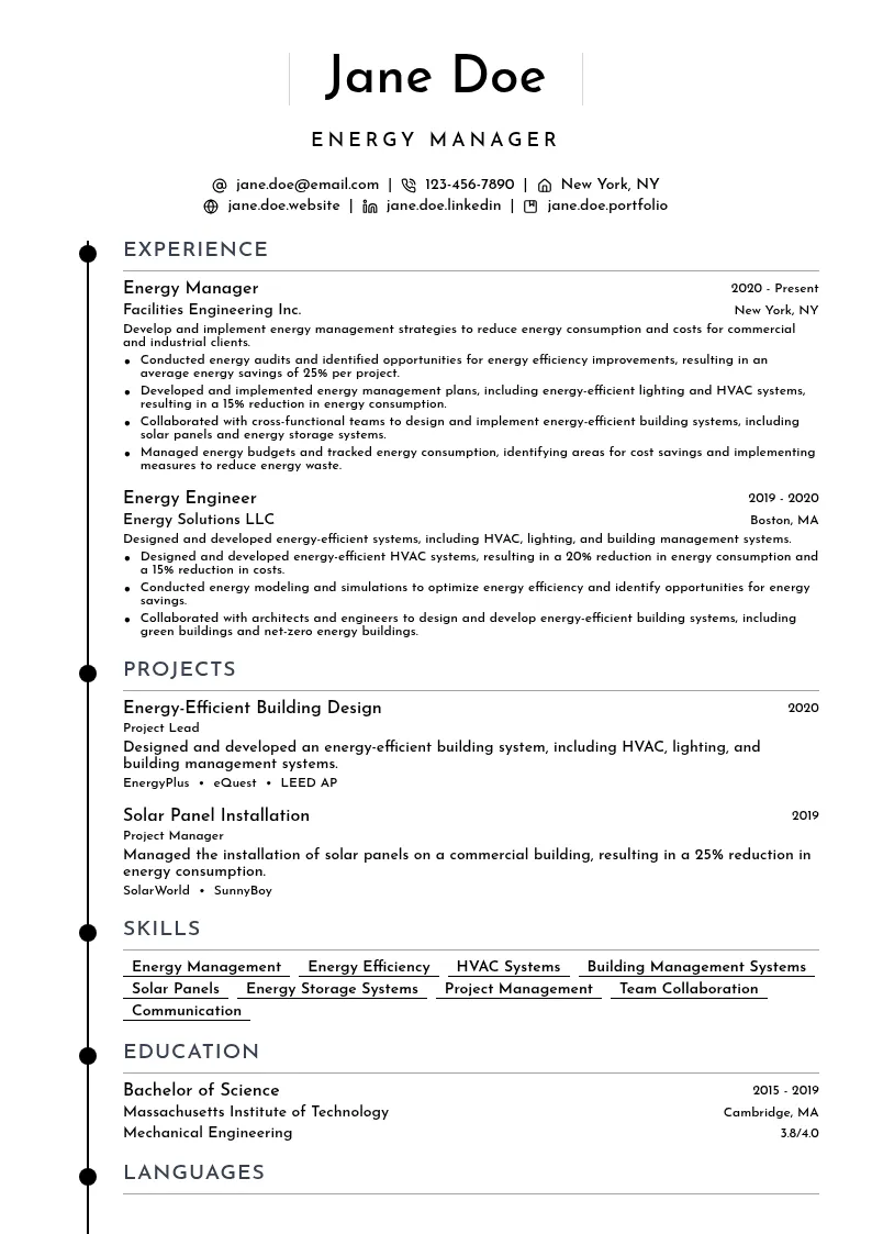 Energy Manager resume example