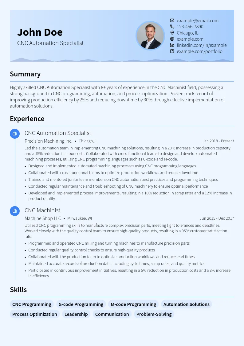 CNC Automation Specialist resume example