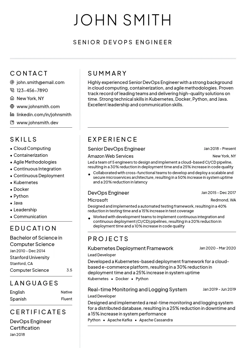 Senior DevOps Engineer resume example