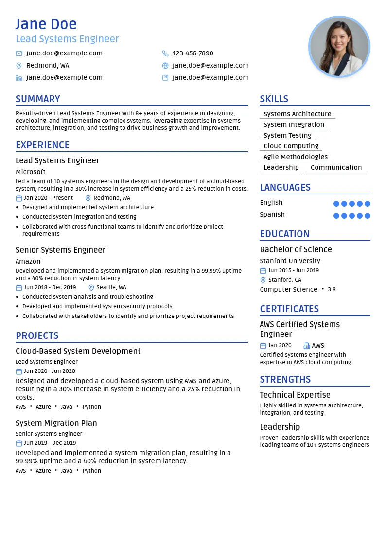 Lead Systems Engineer resume example