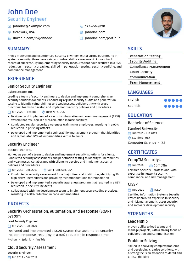 Security Engineer resume example