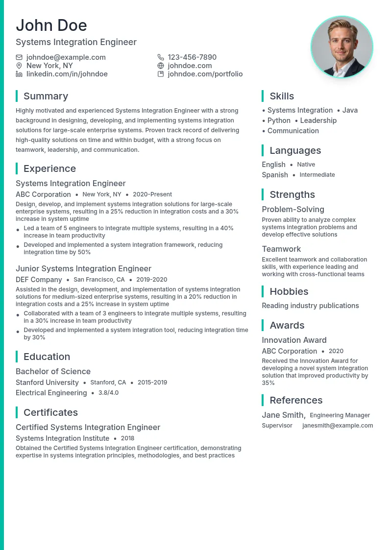 Systems Integration Engineer resume example